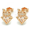 Sterling Silver Stud Earring, Crown Design, with White Cubic Zirconia, Polished, Rose Gold Finish, 02.336.0117.1