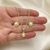 Oro Laminado Earring and Pendant Adult Set, Gold Filled Style with Ivory Pearl, Polished, Golden Finish, 10.156.0462