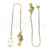 Oro Laminado Threader Earring, Gold Filled Style with Multicolor Micro Pave, Polished, Golden Finish, 02.210.0506.1