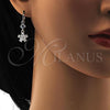 Rhodium Plated Long Earring, Flower Design, with White Cubic Zirconia, Polished, Rhodium Finish, 02.206.0047
