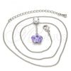 Rhodium Plated Pendant Necklace, Flower Design, with Violet Swarovski Crystals and White Cubic Zirconia, Polished, Rhodium Finish, 04.239.0048.1.16
