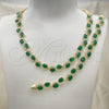 Oro Laminado Necklace and Bracelet, Gold Filled Style Heart Design, with Green and White Cubic Zirconia, Polished, Golden Finish, 06.284.0010.1
