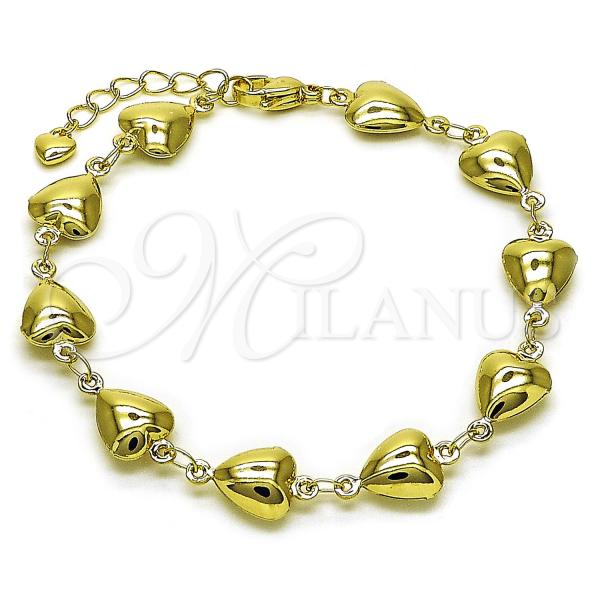 Oro Laminado Fancy Bracelet, Gold Filled Style Heart and Hollow Design, Polished, Golden Finish, 03.213.0340.07