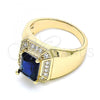 Oro Laminado Mens Ring, Gold Filled Style with Sapphire Blue Cubic Zirconia and White Micro Pave, Polished, Golden Finish, 01.266.0016.2.10