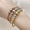 Oro Laminado Trio Bangle, Gold Filled Style Disco and Ball Design, Diamond Cutting Finish, Tricolor, 07.282.0017