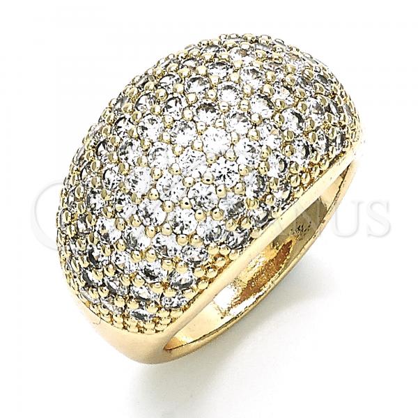 Oro Laminado Multi Stone Ring, Gold Filled Style Chunky Design, with White Micro Pave, Polished, Golden Finish, 01.346.0010.09