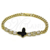 Oro Laminado Fancy Bracelet, Gold Filled Style Butterfly and Baguette Design, with Black Mother of Pearl and White Cubic Zirconia, Polished, Golden Finish, 03.283.0438.07