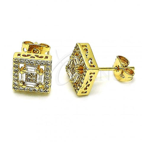 Oro Laminado Stud Earring, Gold Filled Style with White Micro Pave and White Cubic Zirconia, Polished, Golden Finish, 02.342.0195