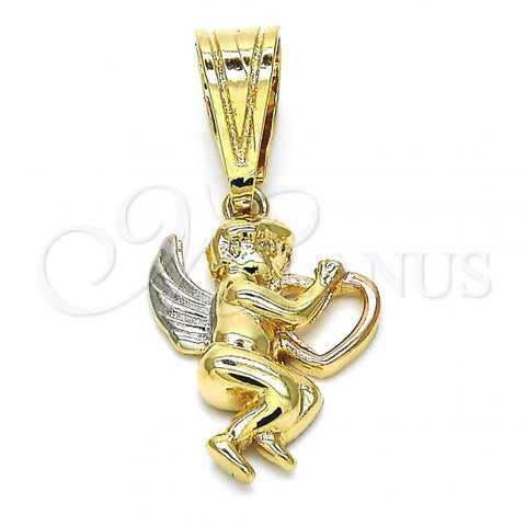 Oro Laminado Religious Pendant, Gold Filled Style Angel and Heart Design, Polished, Tricolor, 05.120.0079.1