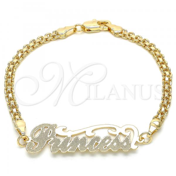 Oro Laminado Fancy Bracelet, Gold Filled Style Nameplate Design, Polished, Golden Finish, 03.63.1973.08