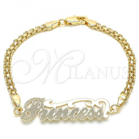 Oro Laminado Fancy Bracelet, Gold Filled Style Nameplate Design, Polished, Golden Finish, 03.63.1973.08