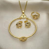 Oro Laminado Earring and Pendant Children Set, Gold Filled Style Flower and Heart Design, with White Cubic Zirconia, Polished, Golden Finish, 06.210.0018.1