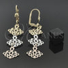 Oro Laminado Long Earring, Gold Filled Style Flower Design, Diamond Cutting Finish, Tricolor, 5.084.001
