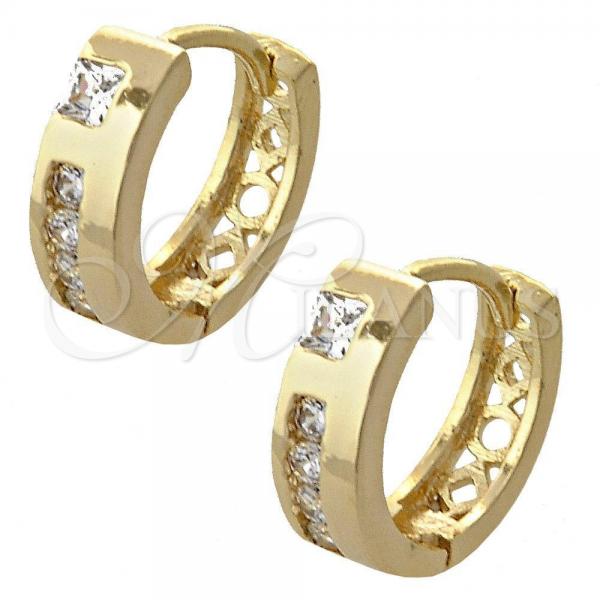 Oro Laminado Huggie Hoop, Gold Filled Style with White Cubic Zirconia, Polished, Golden Finish, 02.165.0123