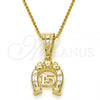 Oro Laminado Fancy Pendant, Gold Filled Style Heart Design, with White Cubic Zirconia, Polished, Golden Finish, 05.120.0078