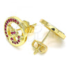 Oro Laminado Stud Earring, Gold Filled Style Heart Design, with Ruby Micro Pave, Polished, Golden Finish, 02.156.0397.1