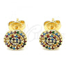 Oro Laminado Stud Earring, Gold Filled Style with Multicolor Micro Pave, Polished, Golden Finish, 02.233.0004