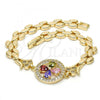 Oro Laminado Fancy Bracelet, Gold Filled Style with Multicolor Cubic Zirconia, Polished, Golden Finish, 03.210.0044.5.08