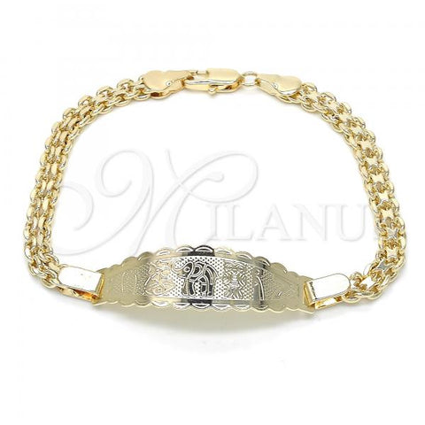 Oro Laminado ID Bracelet, Gold Filled Style Elephant and Owl Design, Polished, Golden Finish, 03.63.1913.08
