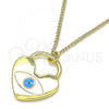 Oro Laminado Pendant Necklace, Gold Filled Style Evil Eye and Lock Design, Blue Enamel Finish, Golden Finish, 04.362.0034.20