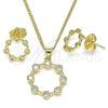 Oro Laminado Earring and Pendant Adult Set, Gold Filled Style with White Micro Pave, Polished, Golden Finish, 10.156.0338