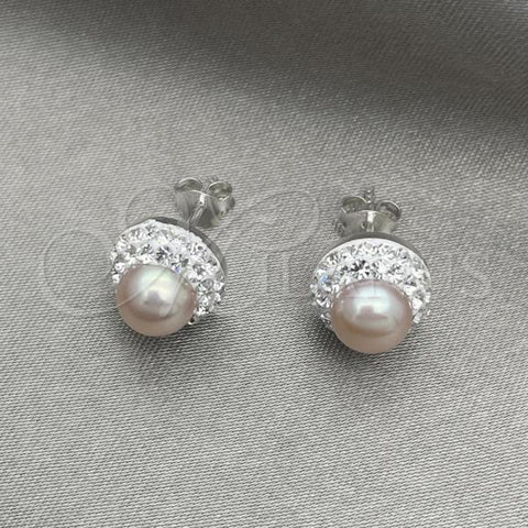 Sterling Silver Stud Earring, with Rose Pearl, Polished, Silver Finish, 02.399.0055