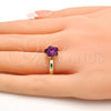 Oro Laminado Multi Stone Ring, Gold Filled Style Flower Design, with Fuchsia Swarovski Crystals, Polished, Golden Finish, 01.239.0010.9 (One size fits all)