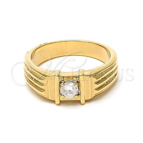Oro Laminado Mens Ring, Gold Filled Style Solitaire Design, with White Cubic Zirconia, Polished, Golden Finish, 5.175.028.1.06 (Size 6)