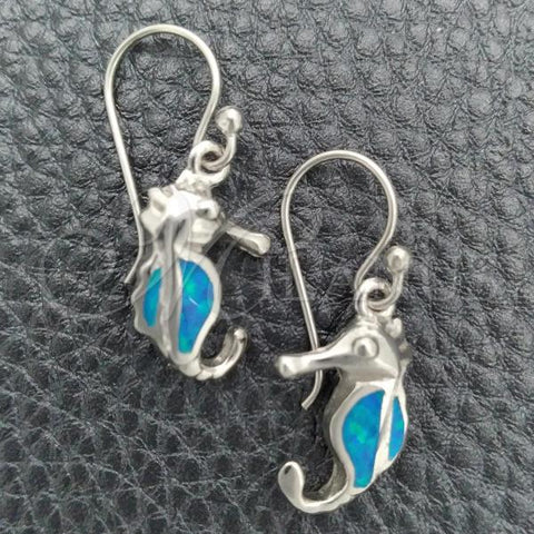 Sterling Silver Dangle Earring, Seahorse Design, with Bermuda Blue Opal, Polished, Silver Finish, 02.391.0003