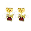 Oro Laminado Stud Earring, Gold Filled Style Heart and Bow Design, with Multicolor Cubic Zirconia, Polished, Golden Finish, 02.310.0075