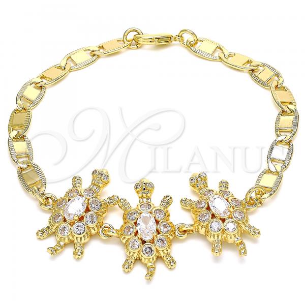 Oro Laminado Fancy Bracelet, Gold Filled Style Turtle Design, with White Cubic Zirconia, Polished, Golden Finish, 03.63.2133.08