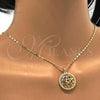 Oro Laminado Pendant Necklace, Gold Filled Style Flower Design, with White Micro Pave, Polished, Golden Finish, 04.195.0003.20