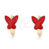 Oro Laminado Huggie Hoop, Gold Filled Style Butterfly Design, Red Enamel Finish, Golden Finish, 02.213.0181.1.12