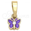 Oro Laminado Fancy Pendant, Gold Filled Style Butterfly Design, with White Crystal, Purple Enamel Finish, Golden Finish, 05.163.0065.2