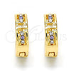 Oro Laminado Huggie Hoop, Gold Filled Style with Amethyst and White Crystal, Polished, Golden Finish, 02.165.0142.6