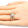 Oro Laminado Wedding Ring, Gold Filled Style Duo Design, with White Cubic Zirconia, Polished, Golden Finish, 01.284.0030.07 (Size 7)