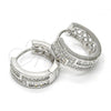 Sterling Silver Huggie Hoop, with White Cubic Zirconia and White Micro Pave, Polished, Rhodium Finish, 02.174.0063.15