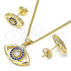 Oro Laminado Earring and Pendant Adult Set, Gold Filled Style with Sapphire Blue and White Micro Pave, Polished, Golden Finish, 10.156.0245.1