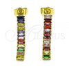 Oro Laminado Long Earring, Gold Filled Style with Multicolor Cubic Zirconia, Polished, Golden Finish, 02.403.0001