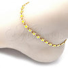 Oro Laminado Fancy Anklet, Gold Filled Style Flower Design, White Enamel Finish, Golden Finish, 03.386.0008.10