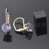 Oro Laminado Leverback Earring, Gold Filled Style with Violet Cubic Zirconia, Polished, Golden Finish, 5.128.073