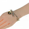 Oro Laminado Charm Bracelet, Gold Filled Style Angel and Heart Design, Diamond Cutting Finish, Golden Finish, 5.020.004