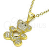 Oro Laminado Fancy Pendant, Gold Filled Style Teddy Bear and Heart Design, with White and Black Micro Pave, Polished, Golden Finish, 05.342.0032