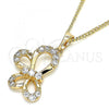 Oro Laminado Pendant Necklace, Gold Filled Style Butterfly Design, with White Micro Pave, Polished, Golden Finish, 04.26.0052.18
