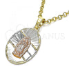Oro Laminado Religious Pendant, Gold Filled Style Guadalupe Design, Diamond Cutting Finish, Tricolor, 05.380.0122