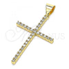 Oro Laminado Religious Pendant, Gold Filled Style Cross Design, with White Micro Pave, Polished, Golden Finish, 05.342.0057