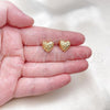 Oro Laminado Stud Earring, Gold Filled Style Heart Design, Polished, Golden Finish, 02.342.0350