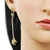 Oro Laminado Long Earring, Gold Filled Style Dolphin Design, with White Cubic Zirconia, Polished, Golden Finish, 5.089.008