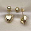 Oro Laminado Stud Earring, Gold Filled Style Heart and Ball Design, Polished, Golden Finish, 02.156.0695