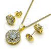Oro Laminado Earring and Pendant Adult Set, Gold Filled Style with White Micro Pave, Polished, Golden Finish, 10.344.0014